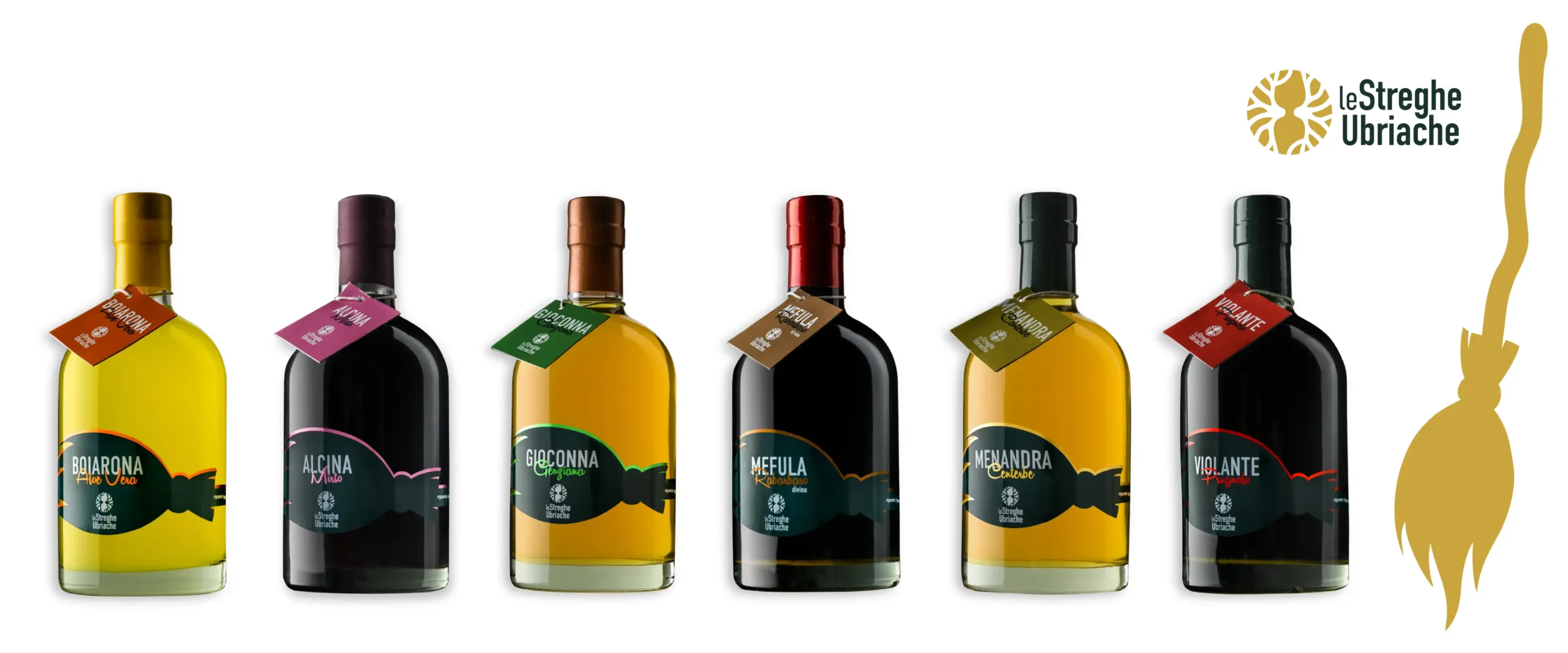 cover con i 6 liquori delle streghe ubriache con il packaging creato da gerardo taurasi