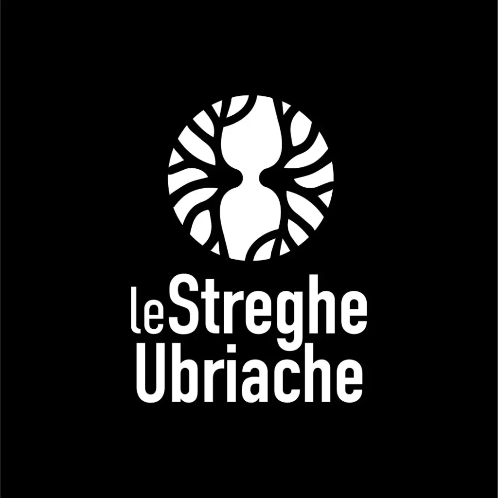 logo in bianco su fondo nero del brand streghe ubriache