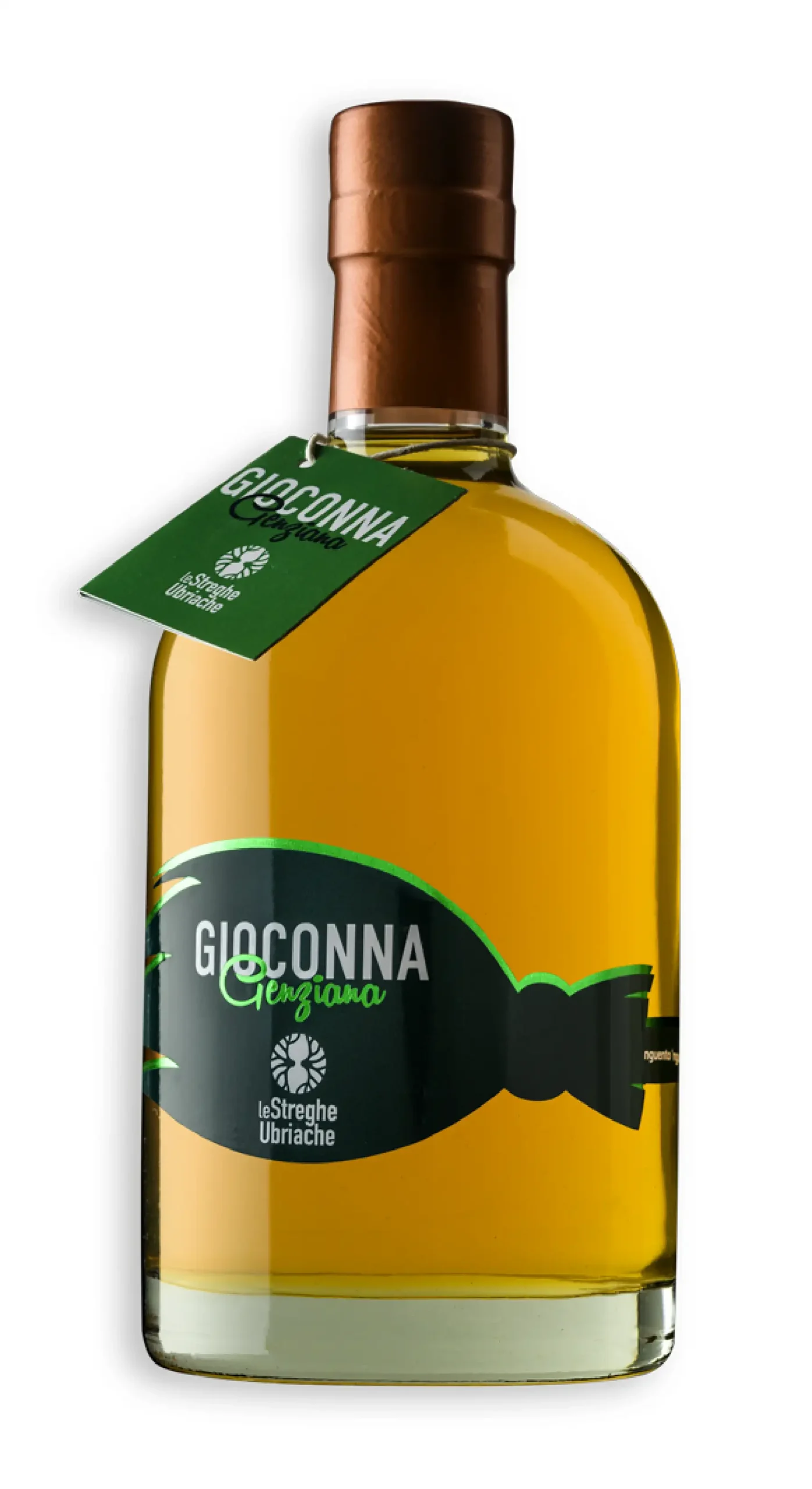 packaging della bottiglia di liquore di genziana del brand le streghe ubriache