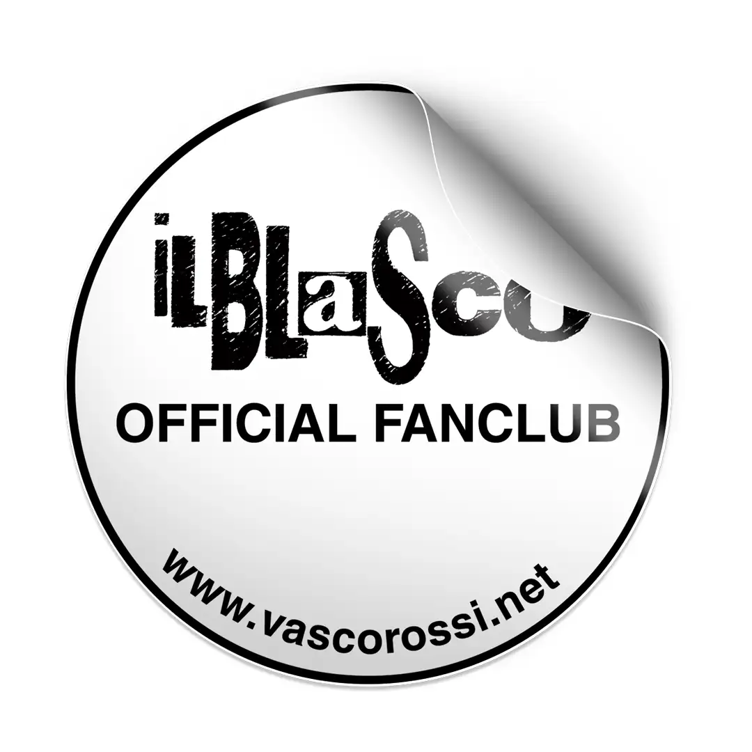 sticker bianco con logo progettato per lo staff di vasco rossi durante il tour 2019 da gerardo taurasi