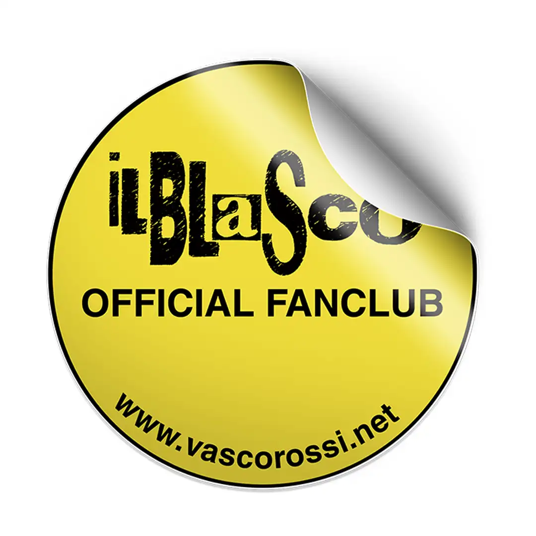 sticker giallo con logo progettato per lo staff di vasco rossi durante il tour 2019 da gerardo taurasi