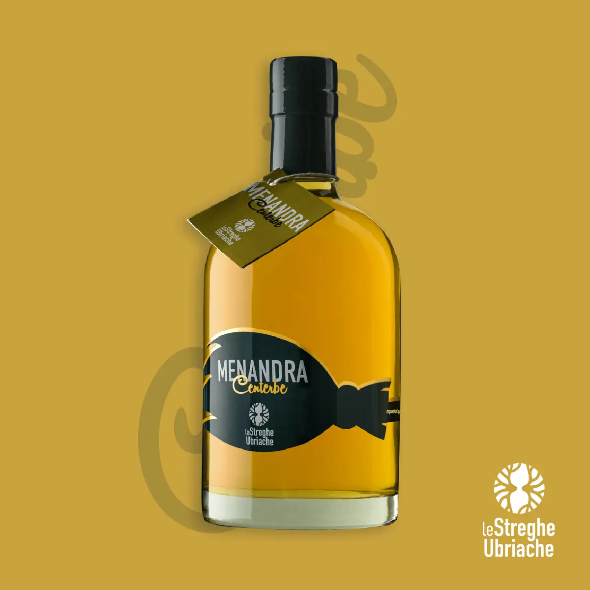 liquore centerbe con etichetta verde e oro del brand le streghe ubriache