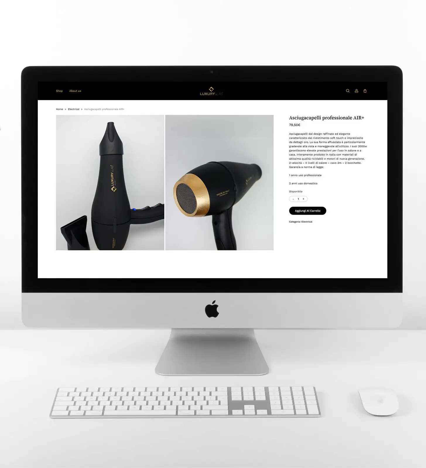 mockup del sito di luxuryilab schermata di e-commercd