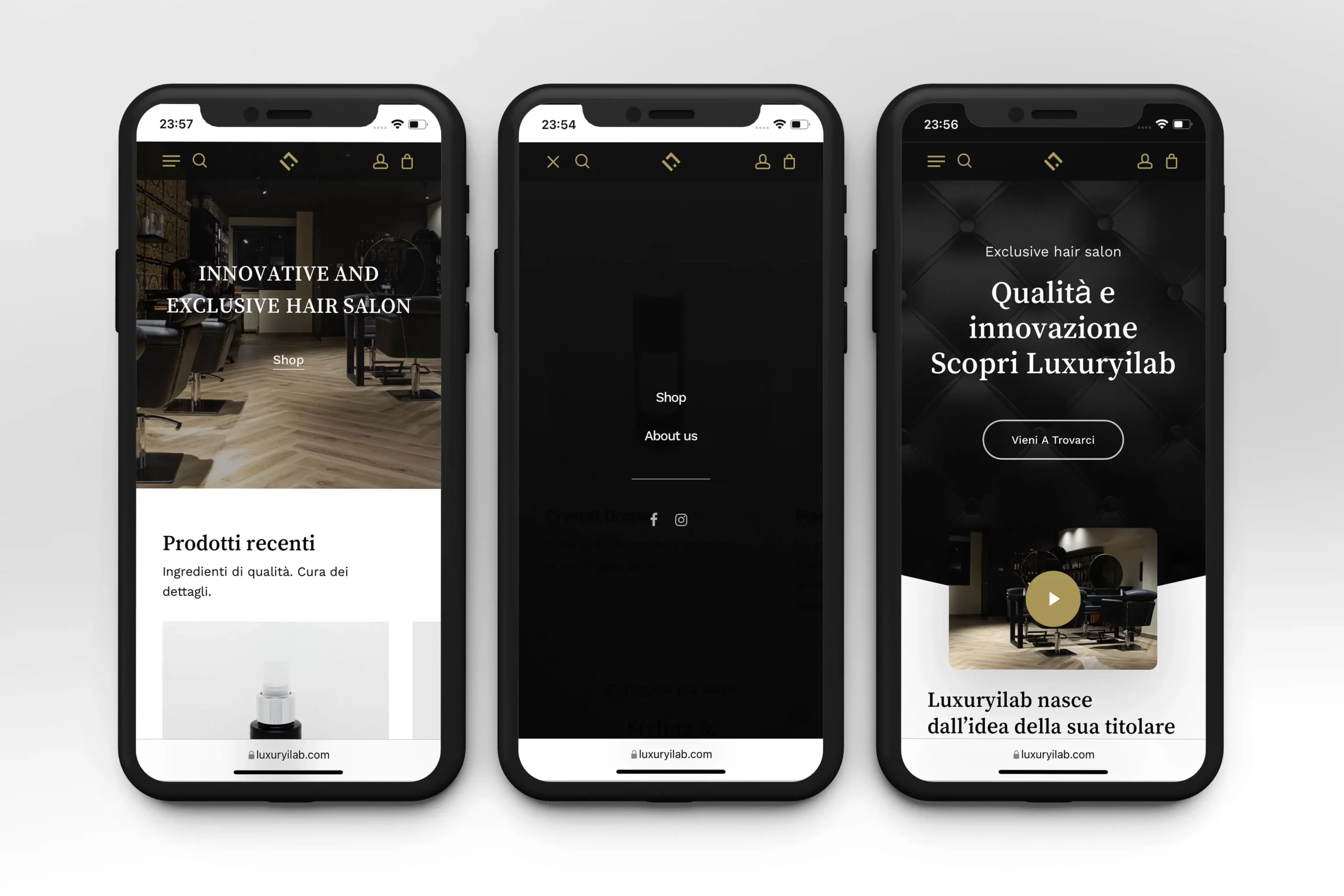 mockup del sito di luxuryilab in versione mobile