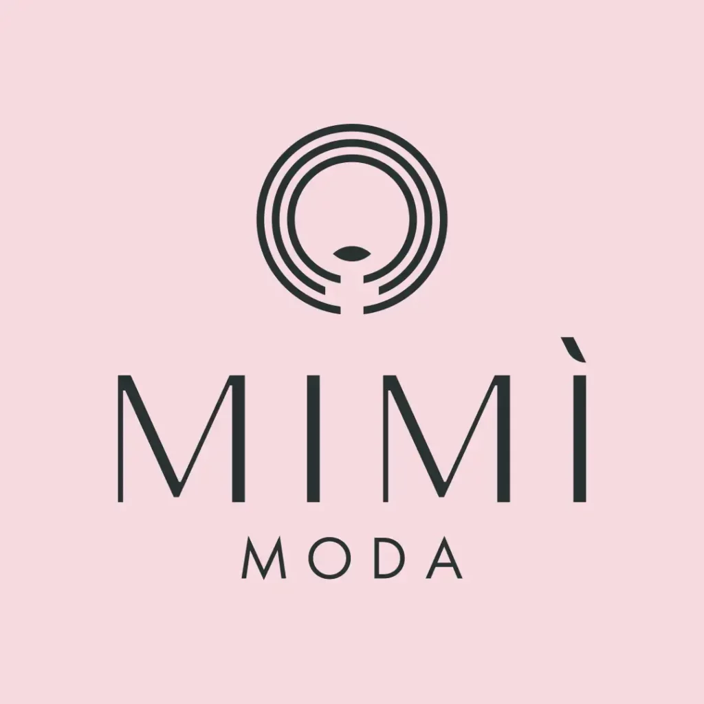 logotipo di mimìmoda verde su fondo rosa