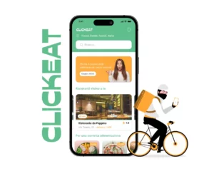 cover app con mascotte di clickeat app di food delivery