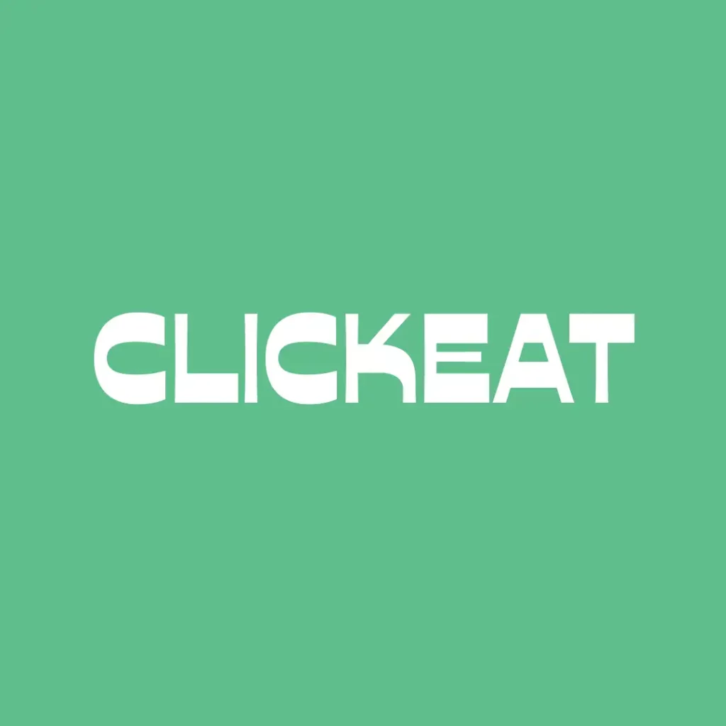 logo clickeat su fondo verde con logo bianco