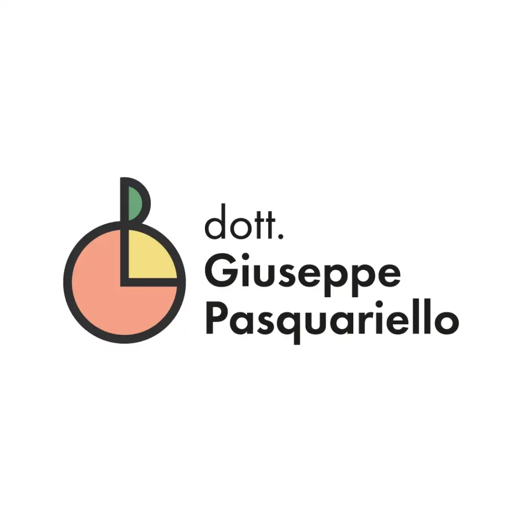 logo di giuseppe pasquariello, foodcoach e nutrzionista, colori su fondo bianco