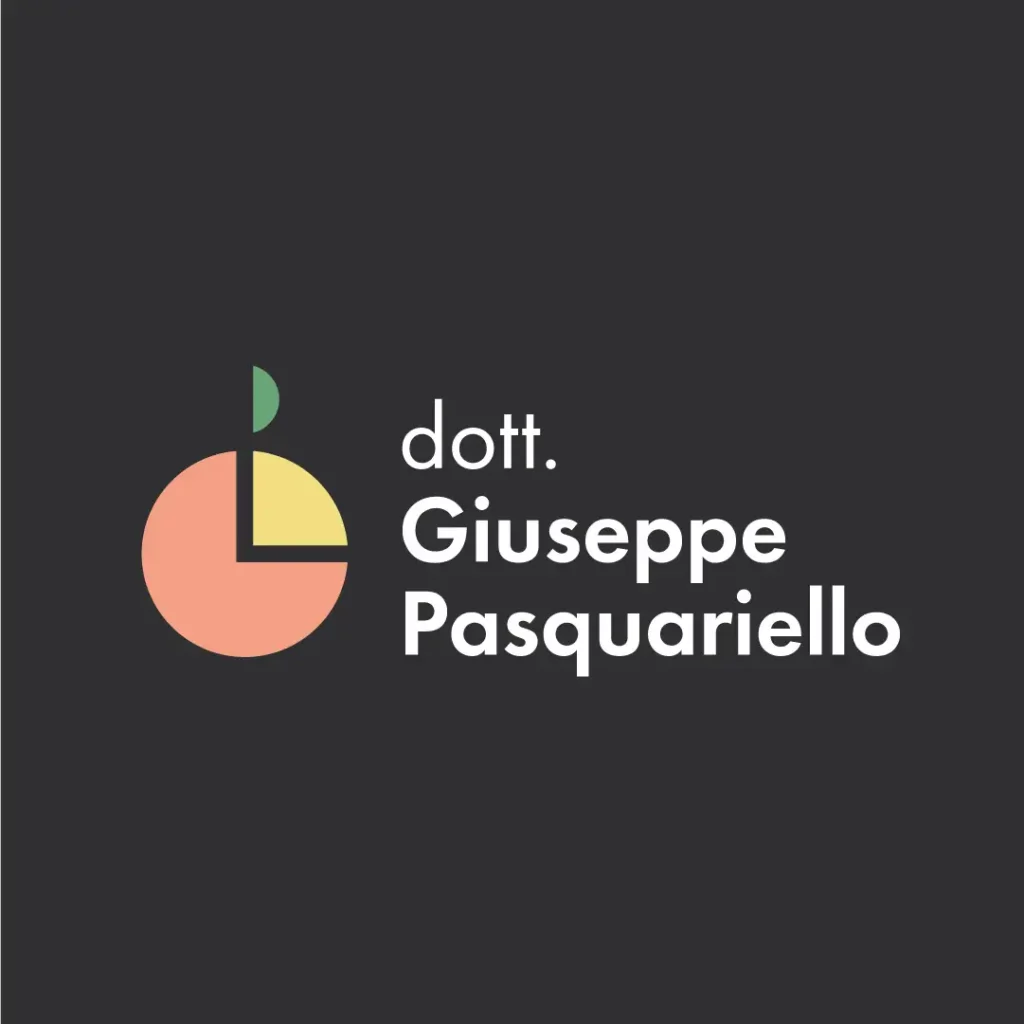 logo di giuseppe pasquariello, foodcoach e nutrzionista, a colori su fondo nero