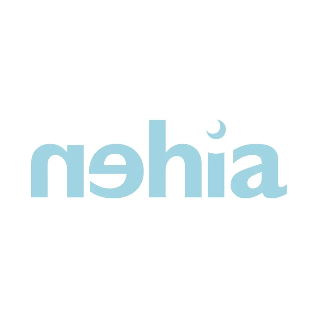 logo nehia azzurro su fondo bianco