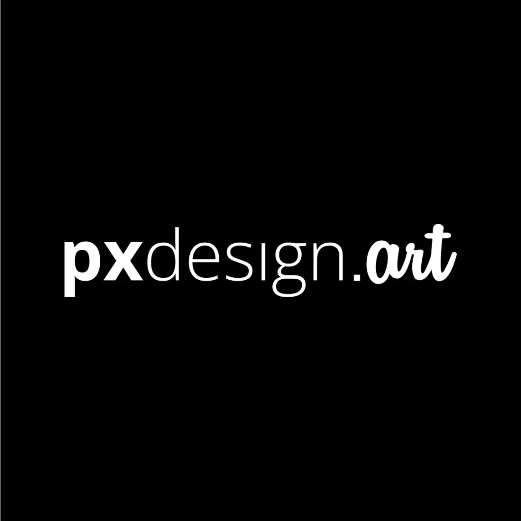 logo pxdesign bianco su fondo nero