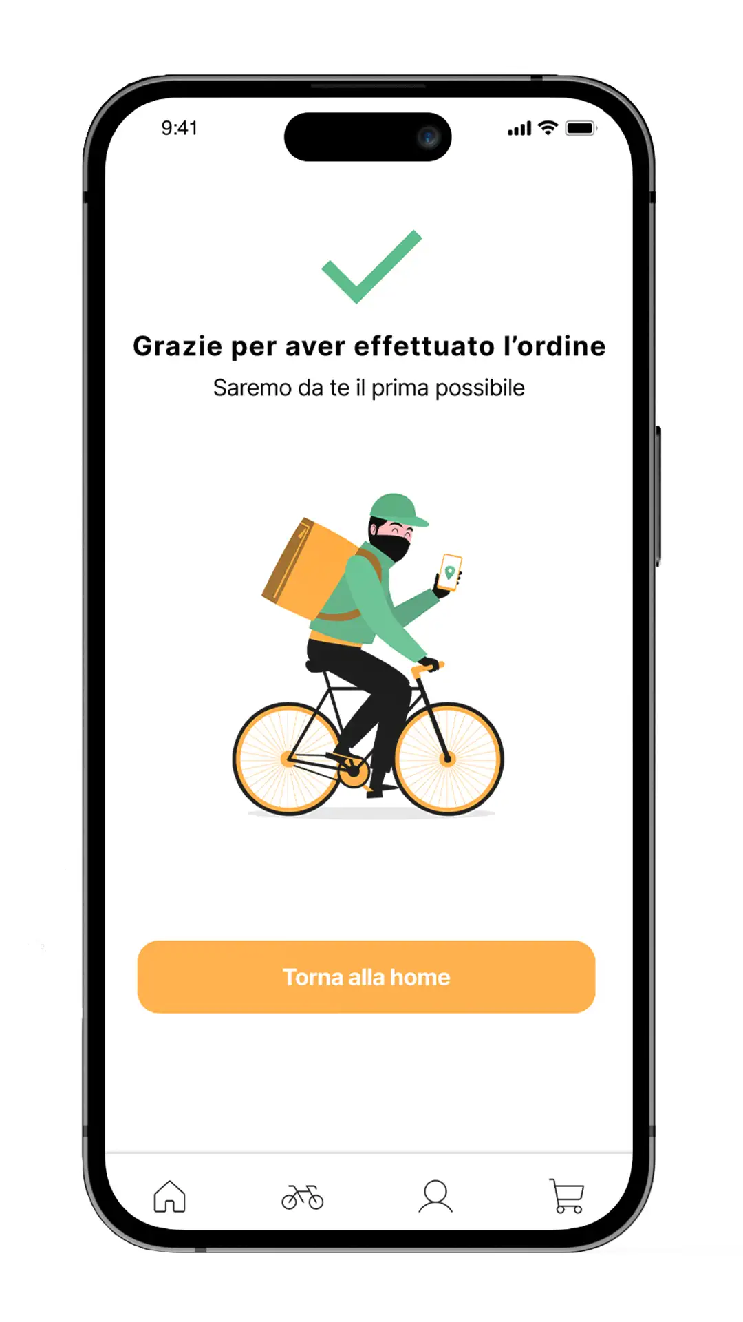 mockup della schermata acquisto effettuato dell'app di food delivery clickeat