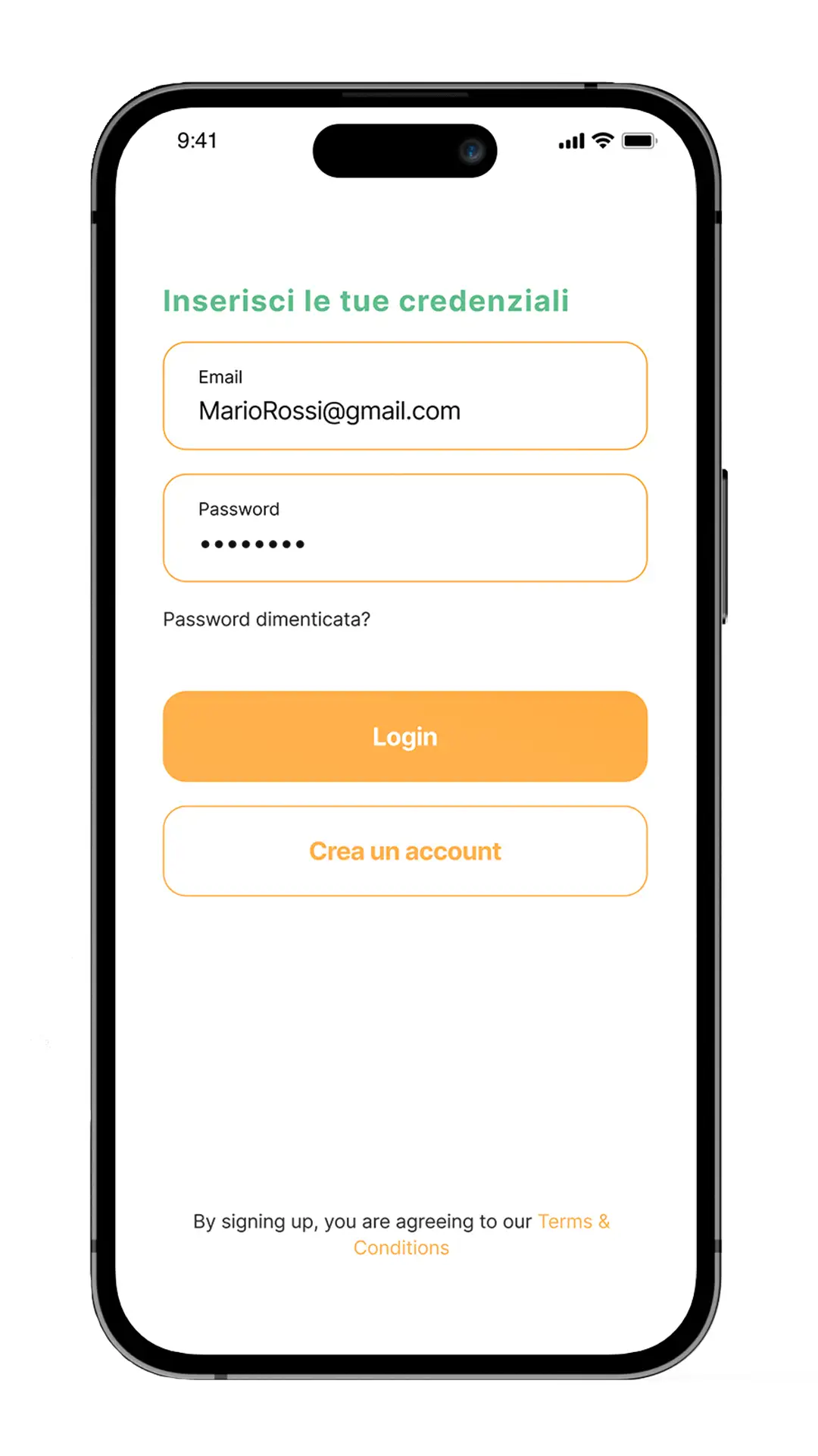 mockup della schermata login dell'app di food delivery clickeat