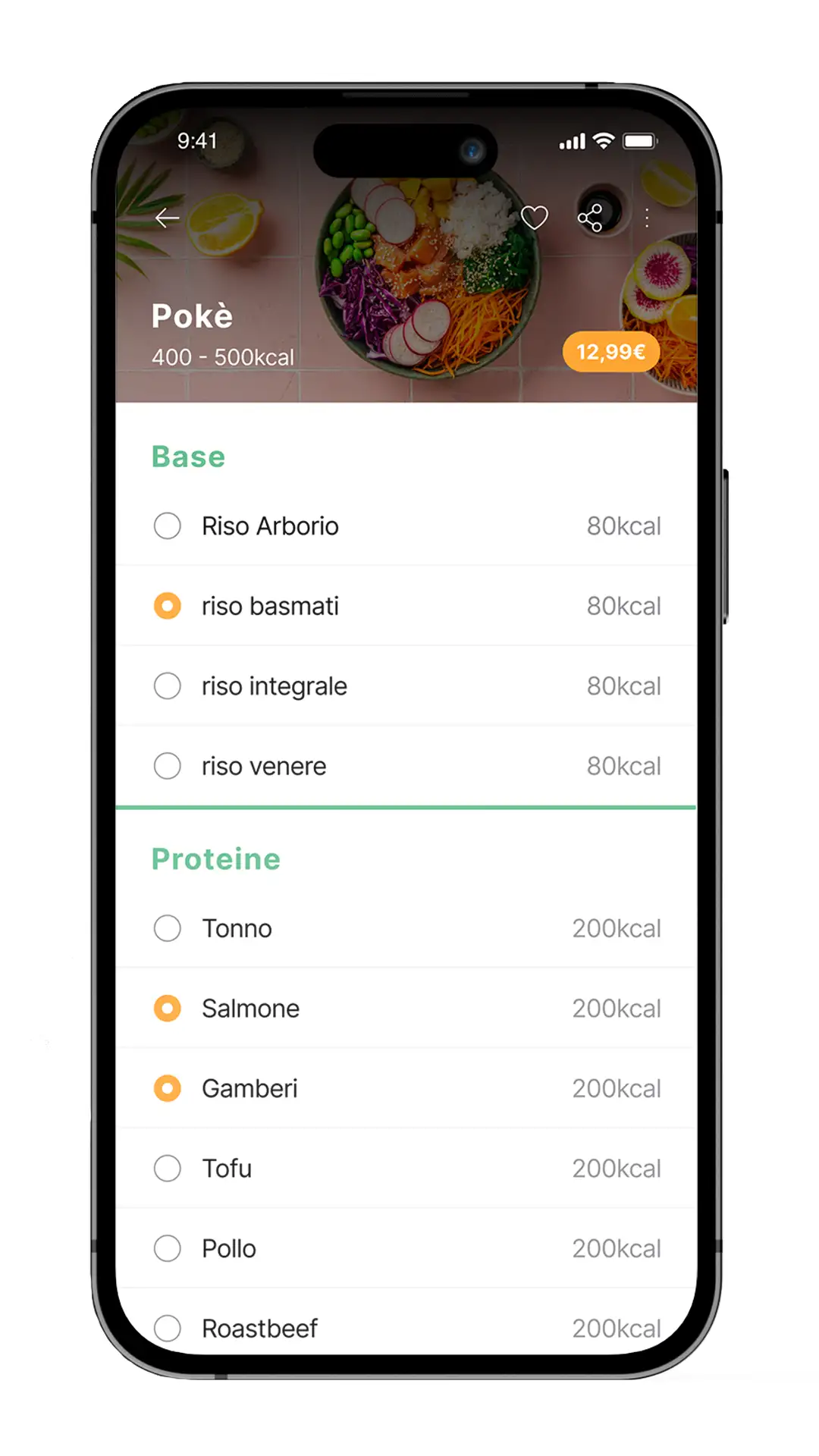 mockup della schermata modifica prodotto dell'app di food delivery clickeat