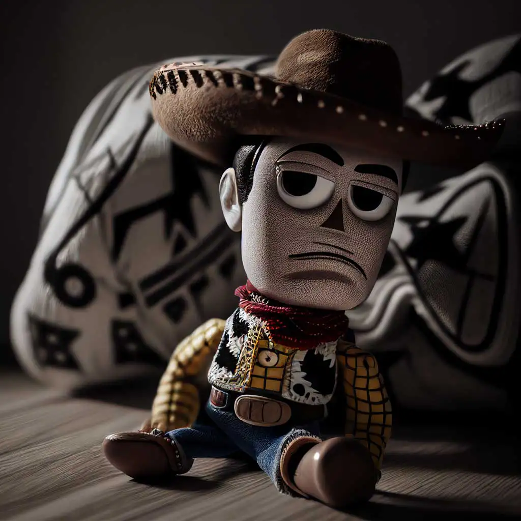 immagine di woody con un cappello da sceriffo in un toy story ricreato con intelligenza artificale